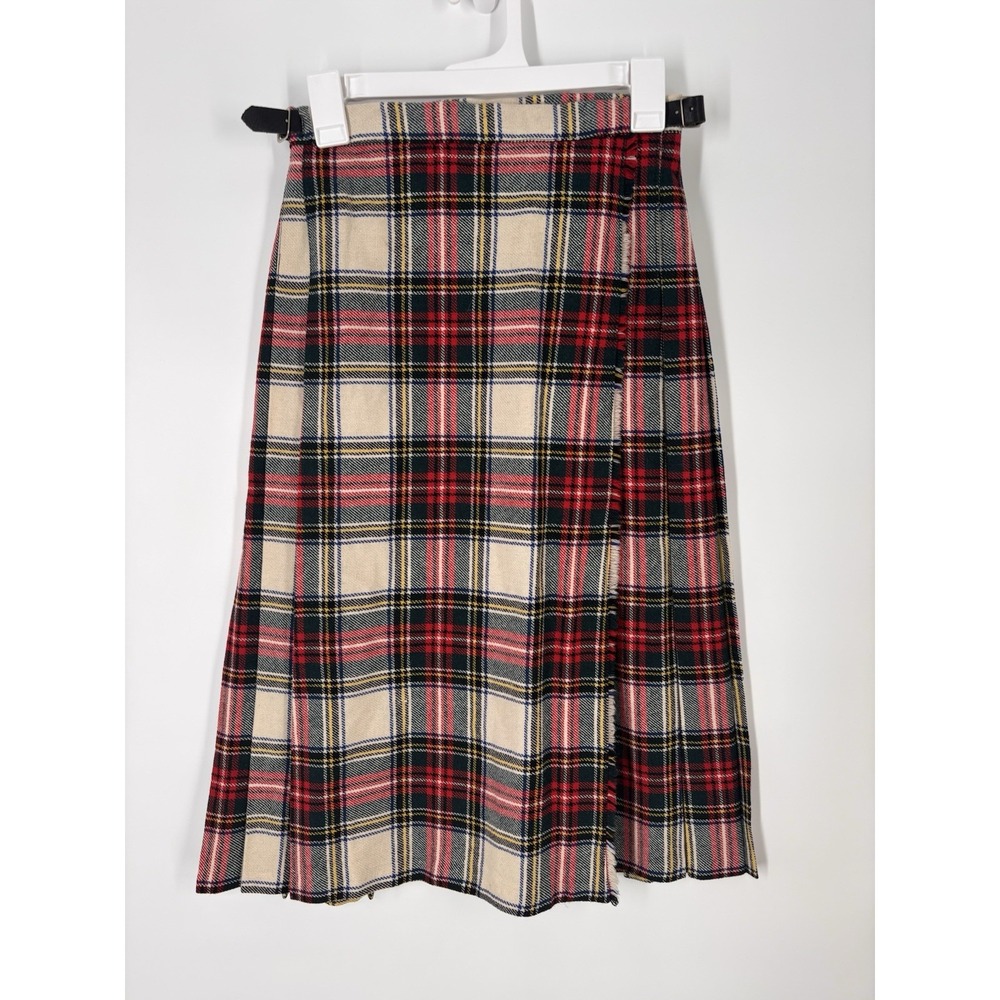 Vintage Wool Plaid Midi Skirt Sz 10 British Academia Preppy Tartan Twee Wrap